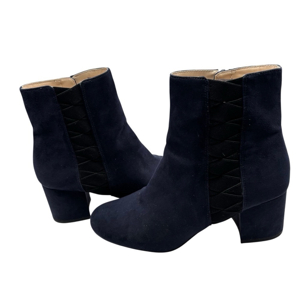 Nine West Navy Blue Ankle Booties with Side Zipper Size 9 - Picture 3 of 9